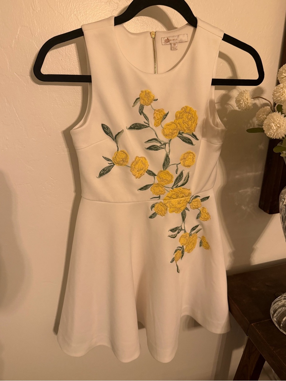 GB girls White Dress with Yellow Floral Embroidery
